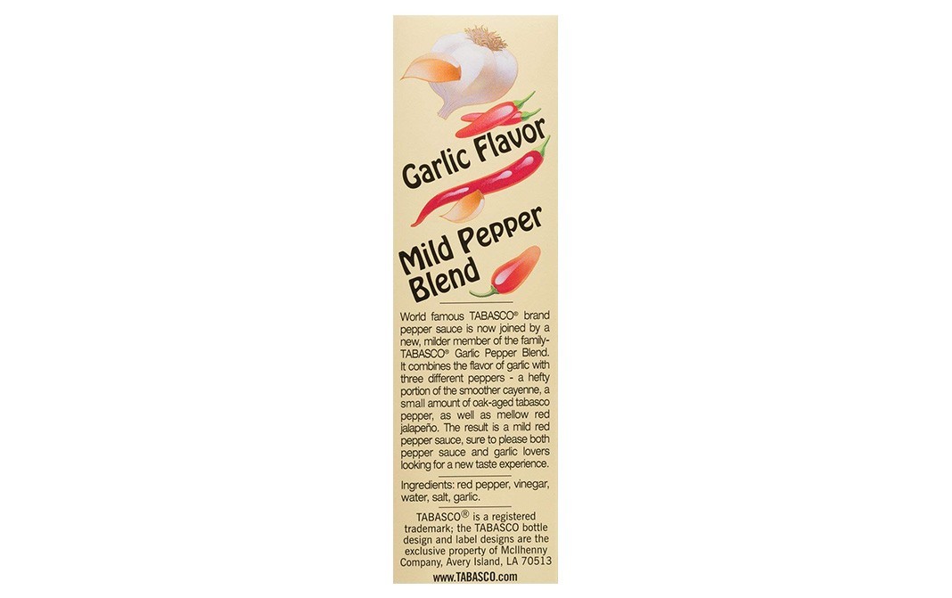 Tabasco Garlic Pepper Sauce - Mild Flavor   Bottle  60 millilitre